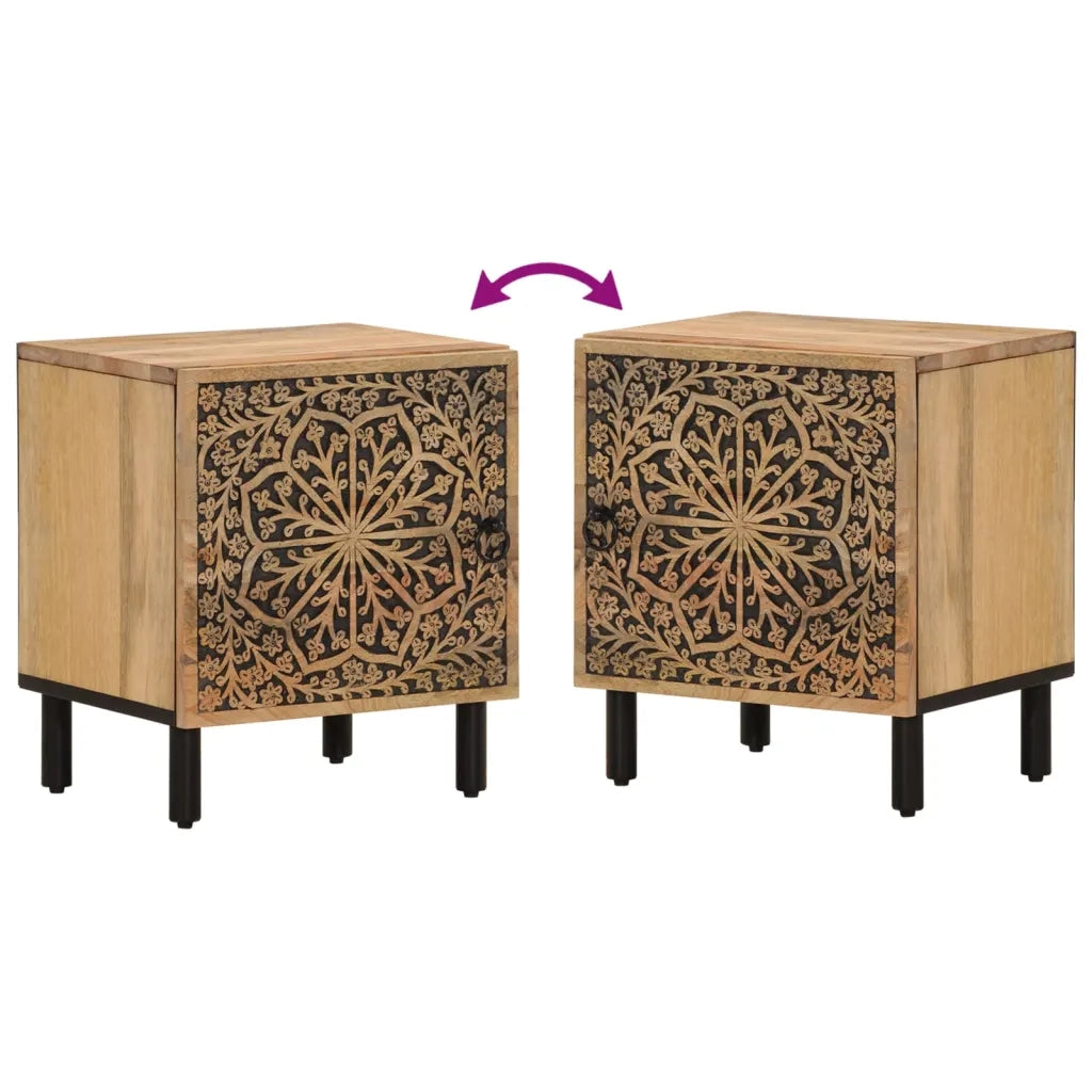 Comodini 2pz-Set di 2 Tavolino da notte 40x33x46 cm in Legno Massello di Mango 877397