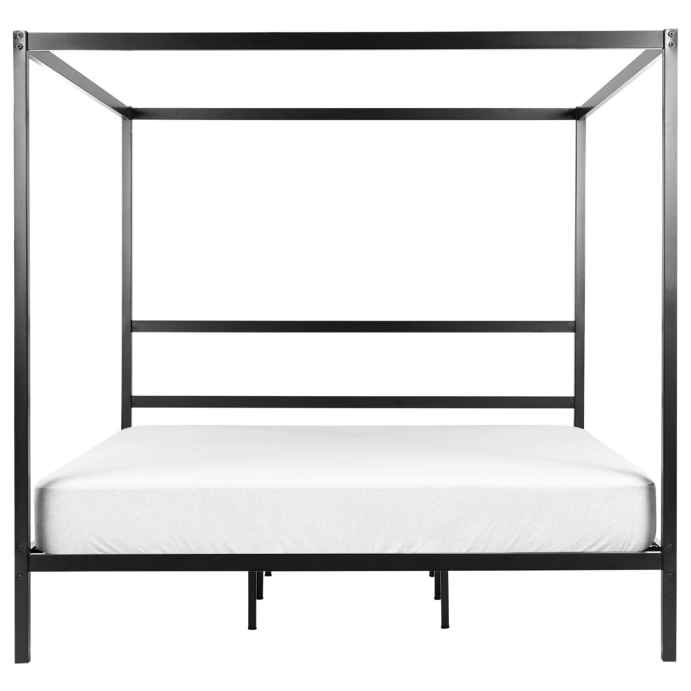 Letto matrimoniale a baldacchino con doghe e struttura in metallo nero 180 x 200 cm stile industriale moderno