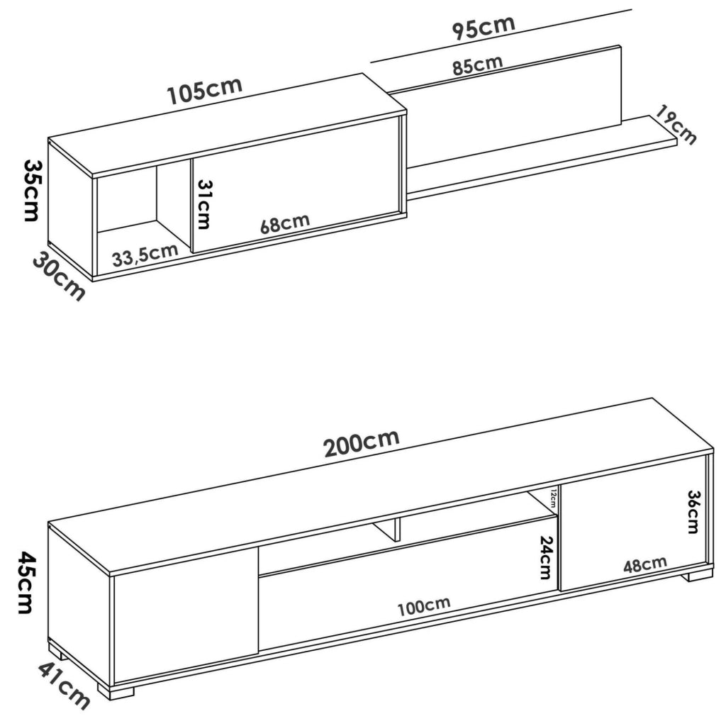 Parete attrezzata Abbete, Set da soggiorno porta TV, Mobile salotto multiuso, 200x41h180 cm, Rovere e Bianco