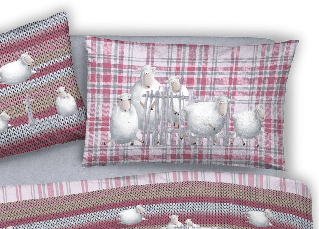 Copripiumino Sacco Piumone Pensieri Delicati 100% Cotone Disegno Pecorelle - Singolo - Rosa