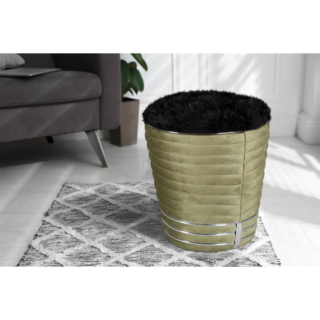 Pouf Doric 300 in Legno di Pioppo e Cotone Verde Grafite