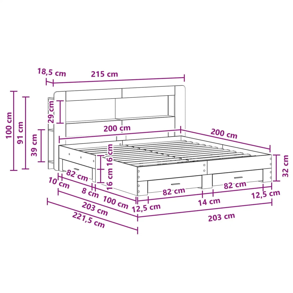 Telaio del letto con storage Grigio Cemento 200 x 200 cm