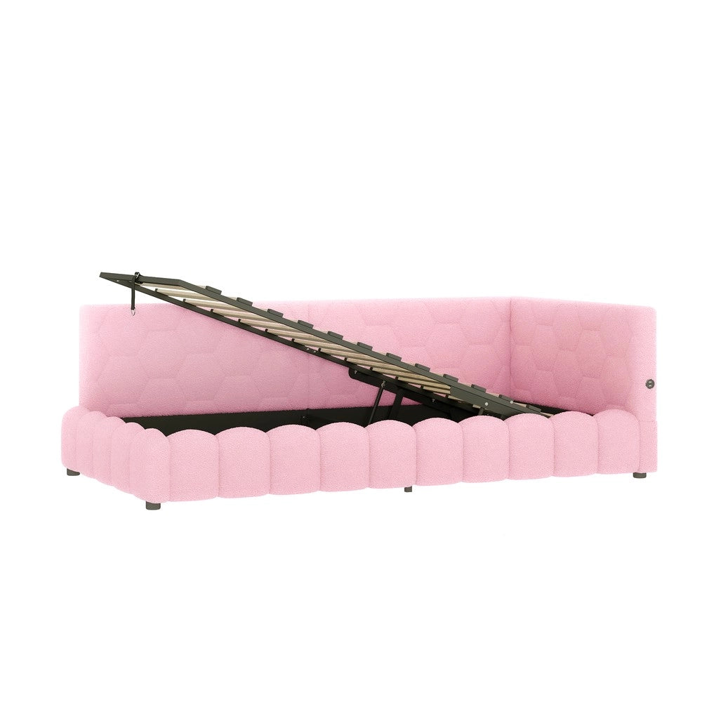 Letto Singolo Imbottito con LED e Contenitore Idraulico ¨C MINIMAL ¨C Rosa, 90x200 cm