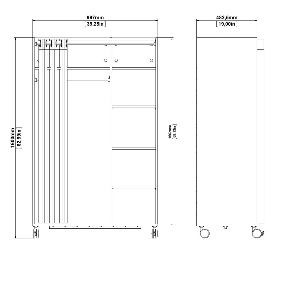 Guardaroba grande Alfango, Mobile camera da letto, Cabina armadio portabiti, Armadio appendiabiti, 100x48 h160 cm, Bianco