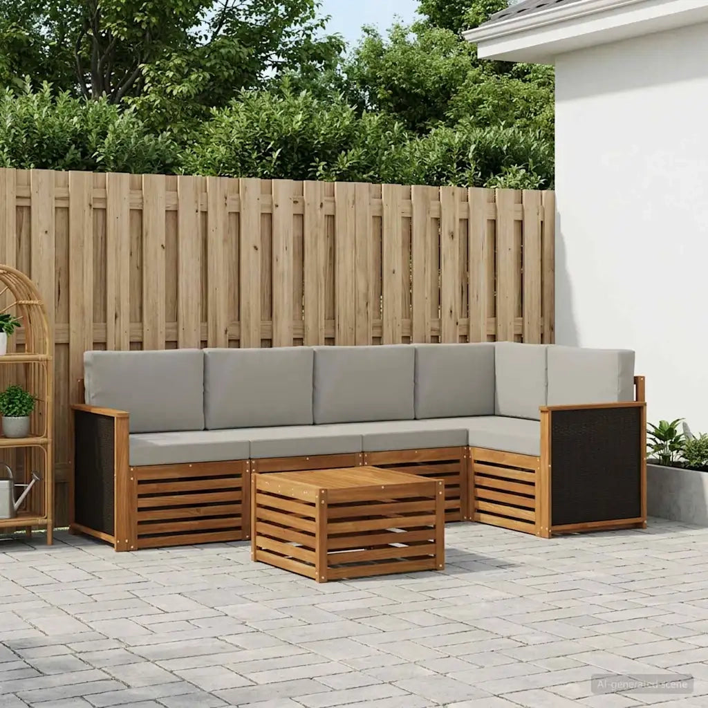 Set divano sezionale con cuscino 5 pcs Naturale e Grigio Chiaro 3384372