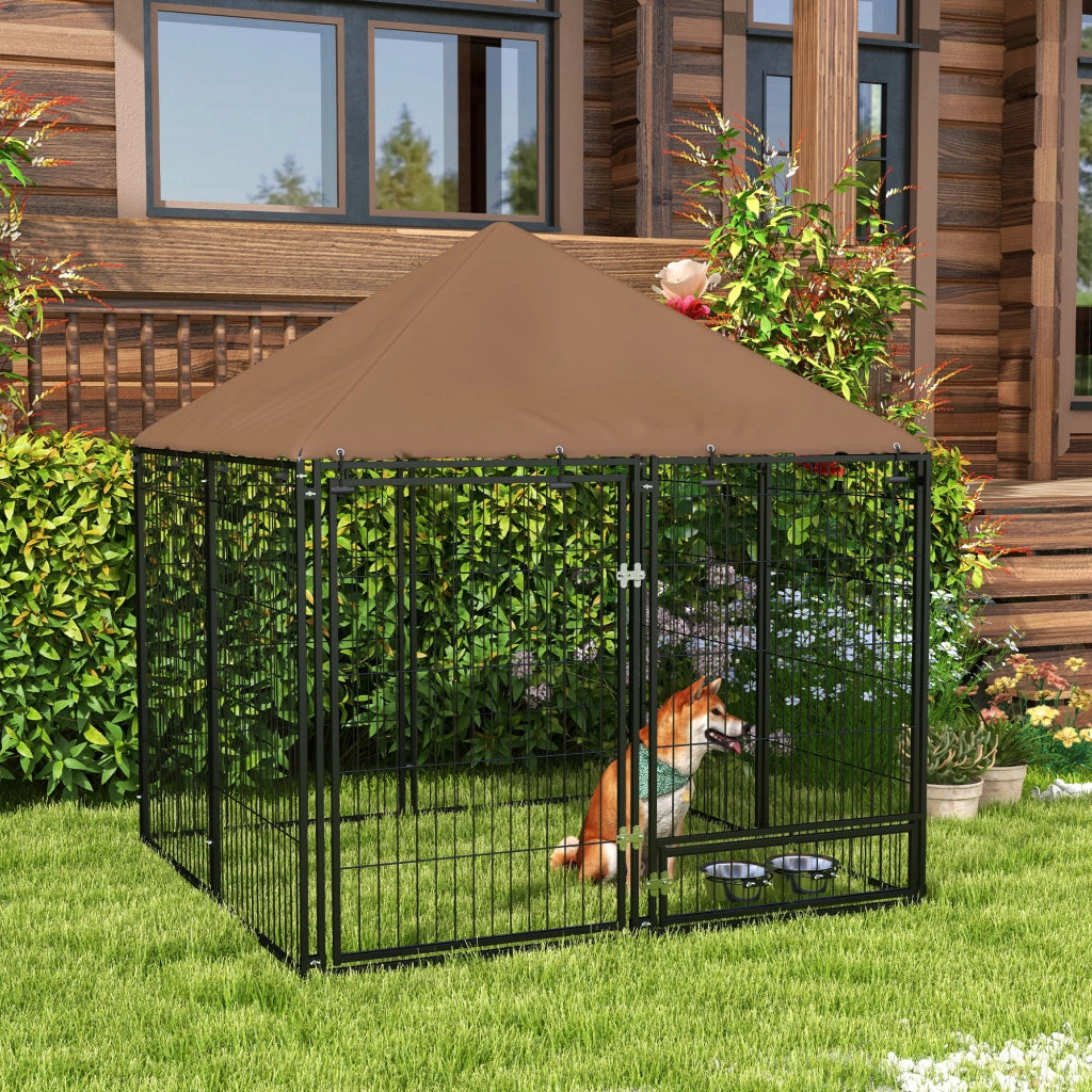 Recinto per Cani in Metallo e Tessuto ¨C zephmum ¨C 141x141x151 cm Nero e Marrone