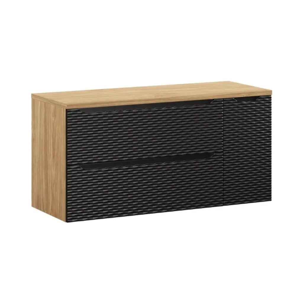Set da bagno YOKA nero: mobile sottolavabo con cassetti e armadietto 120 cm + piano lavabo