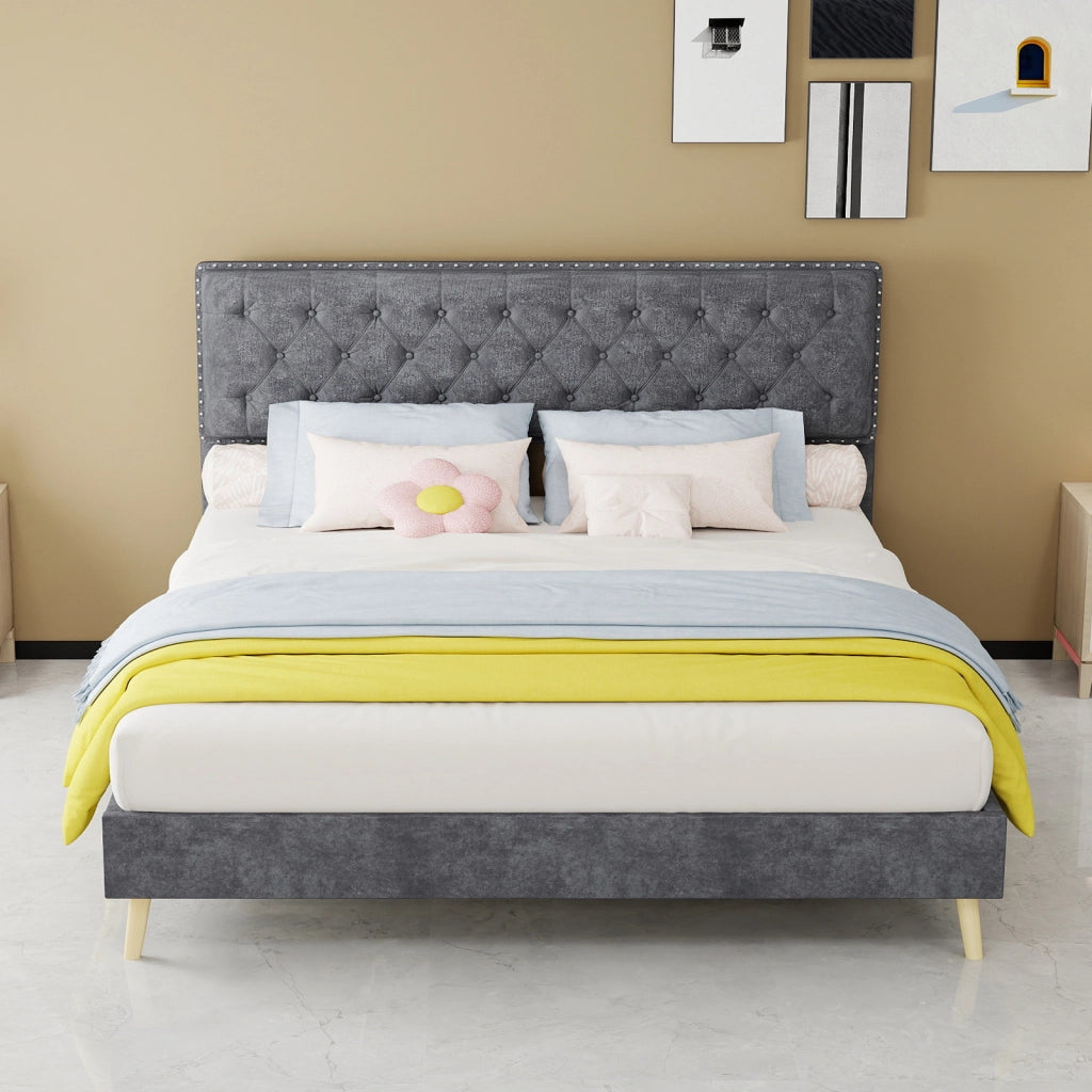 letto morbido tessuto metallo grigio 160 x 200 cm