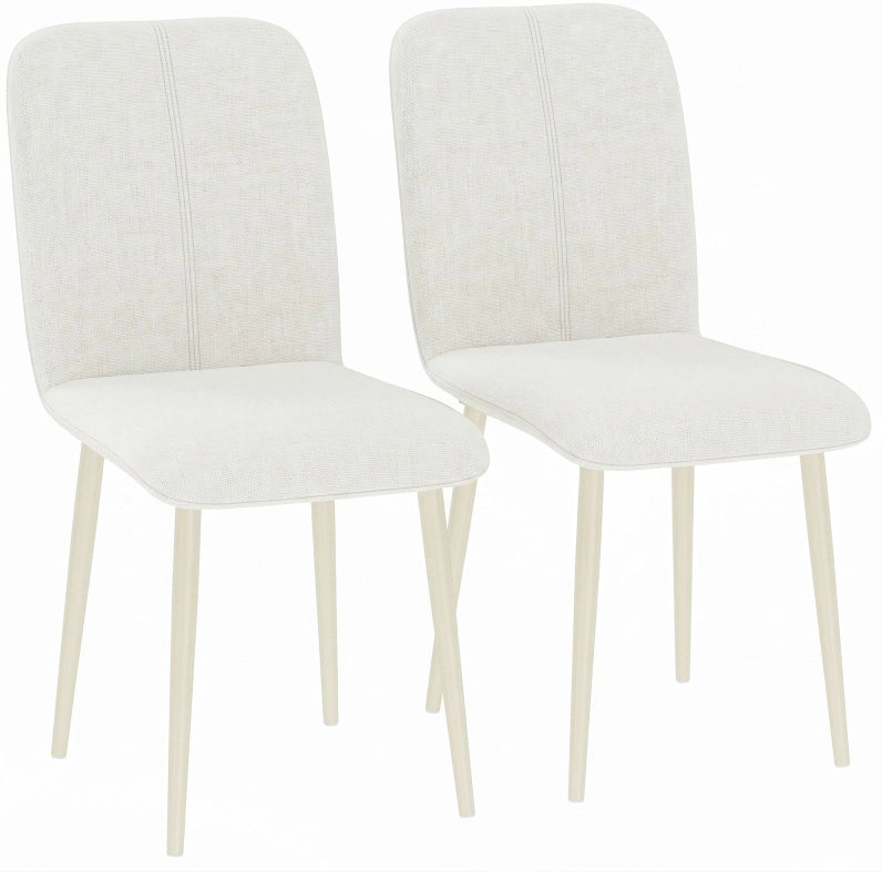 SEDIE da Pranzo Imbottite in Poliestere Effetto Lino Crema Set da 2 pezzi