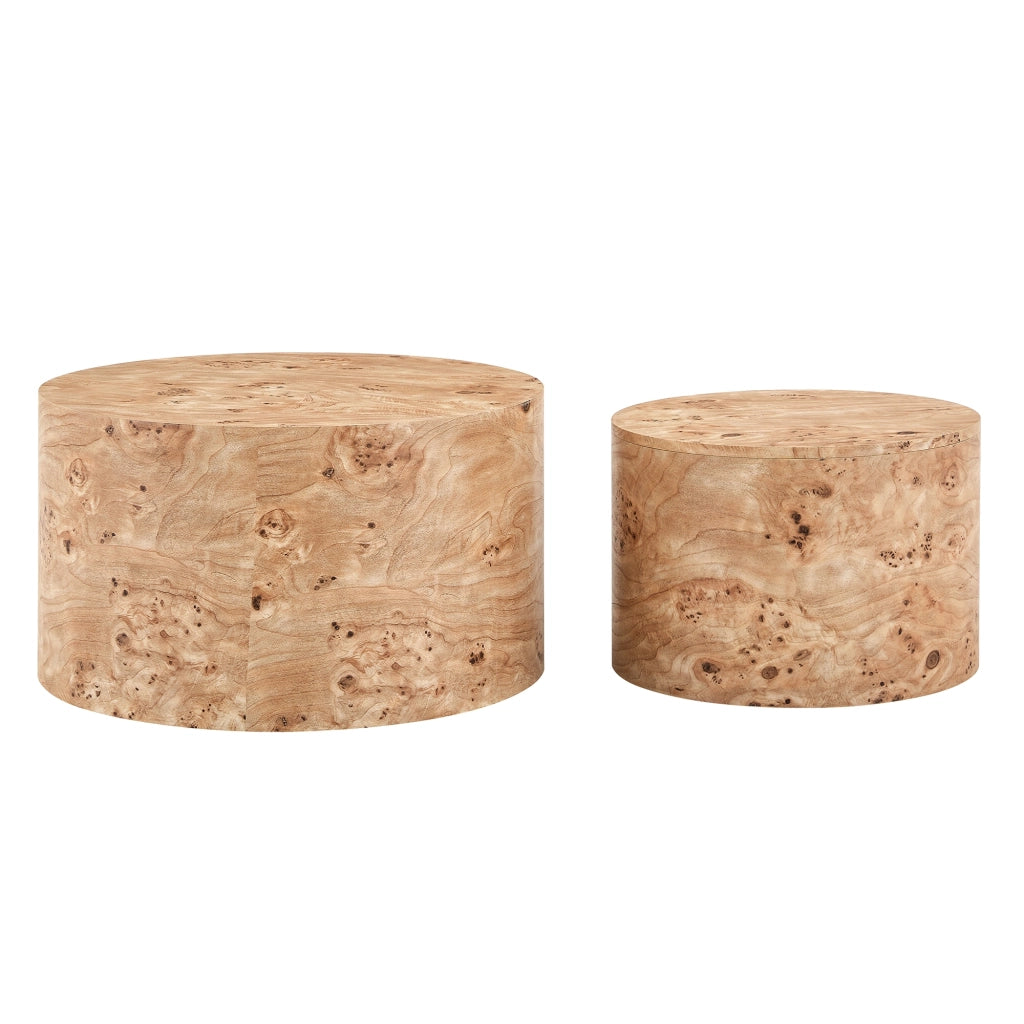 Set di 2 tavolini da caffè rotondi effetto legno con vano contenitore, tavolini nesting in MDF, per soggiorno