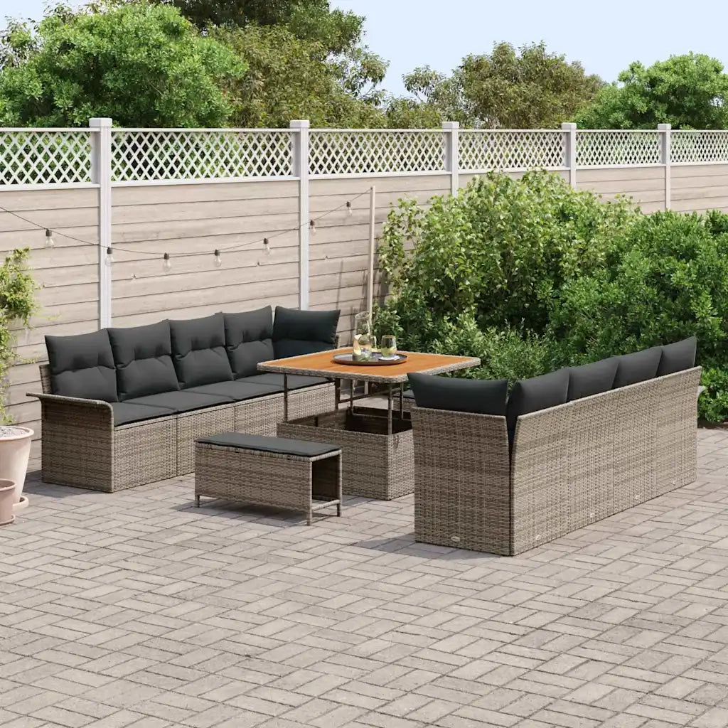 Set Divano da Giardino con cuscino 11 pcs Grigio polyrattan