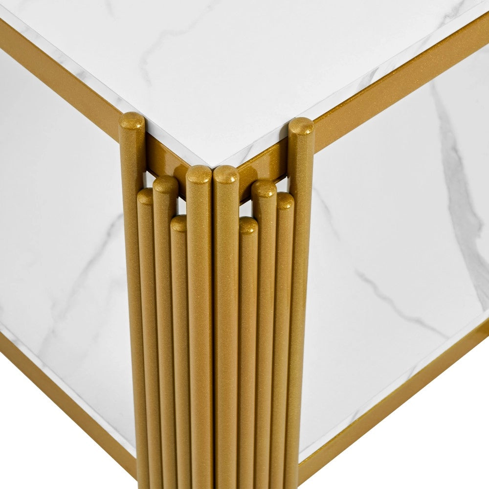 Tavolino da Caff¨¨ Rettangolare ¨C MINIMAL ¨C Effetto Marmo Bianco, Gambe in Metallo, 140x64x46 cm