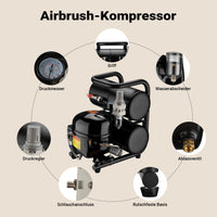 Compressore aerografo HO-826, aria compressa 45-52 l/min, compressore per pistola aerografo, serbatoio olio da 2000 ml, 3-8 bar per aerografia