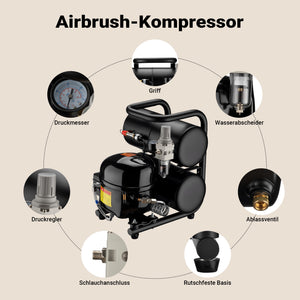 Compressore aerografo HO-826, aria compressa 45-52 l/min, compressore per pistola aerografo, serbatoio olio da 2000 ml, 3-8 bar per aerografia
