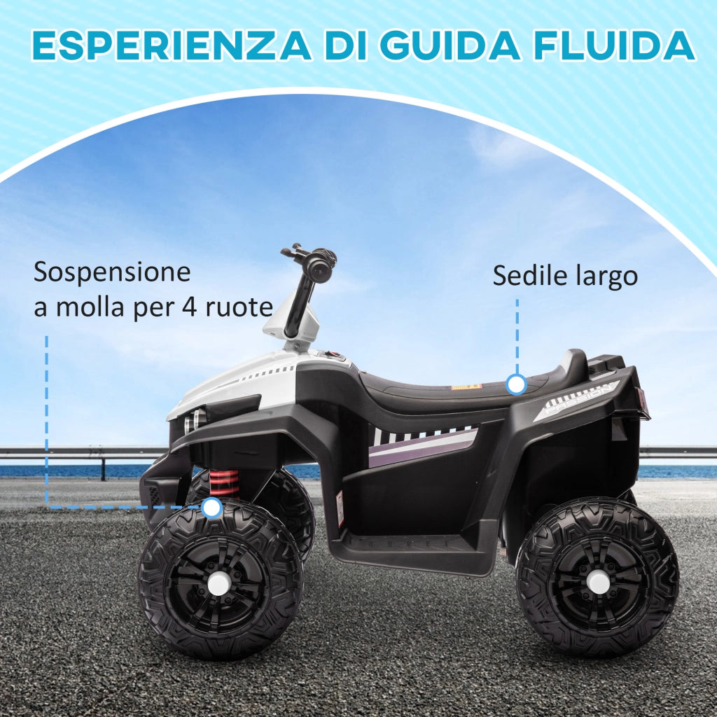 Quad Elettrico per Bambini 12V con 2 Motori Sospensioni Fari LED MP3 Bianco