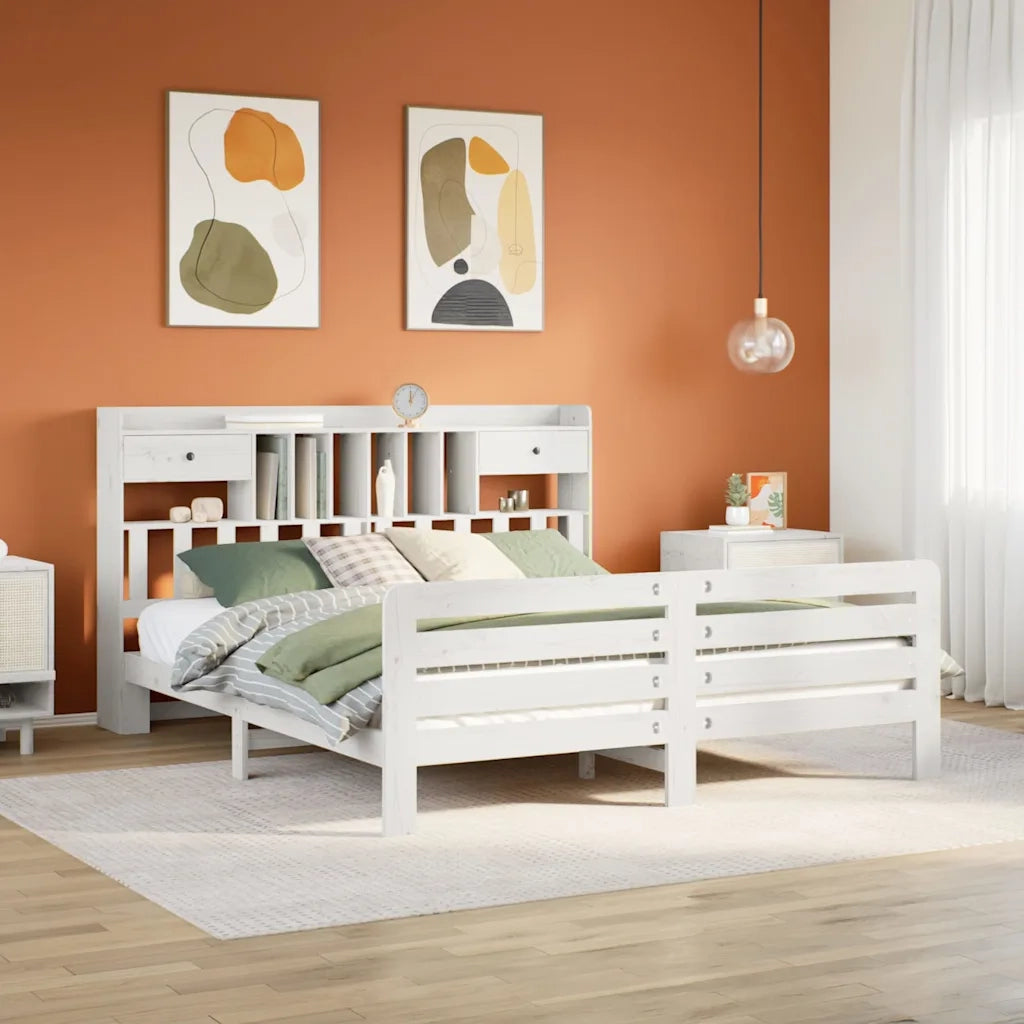 Letto matrimoniale | Letto per adulti | Giroletto con Libreria senza Materasso 180x200 cm in Legno Pino