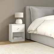 Comodino Kastri, Comò basso, Tavolino da notte, Mensola da letto, 38x30 h48 cm, Bianco