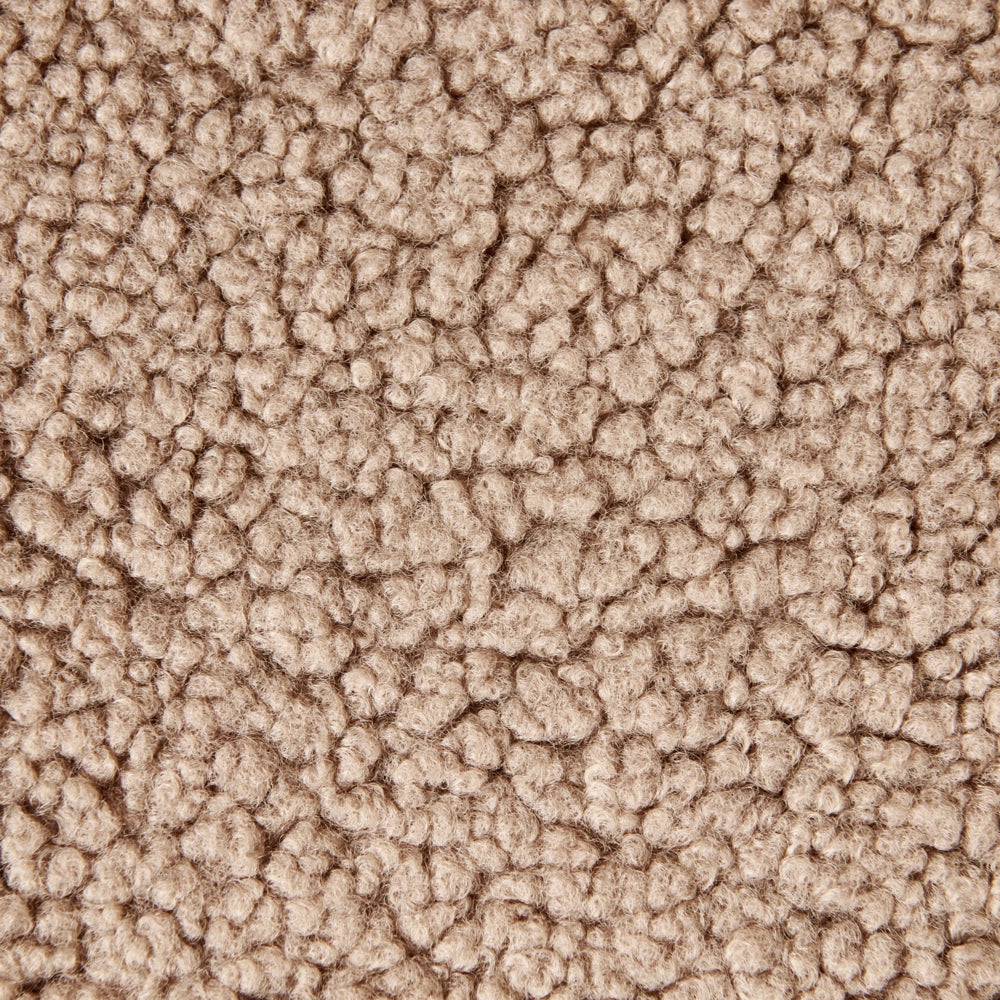 Poltrona senza braccioli con seduta rotonda in tessuto in bouclé beige e struttura in metallo soggiorno camera da letto
