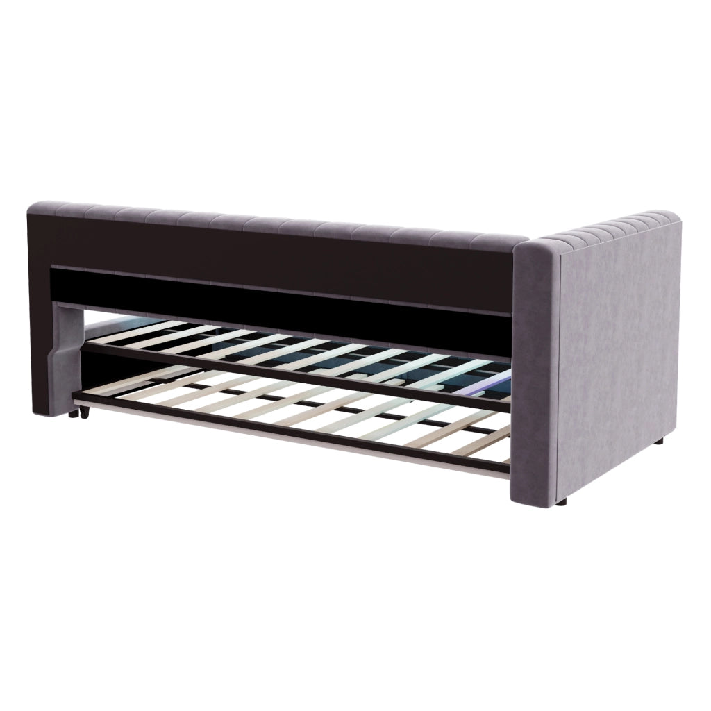 Divano letto estraibile 90x200 cm con LED, USB e vano portaoggetti