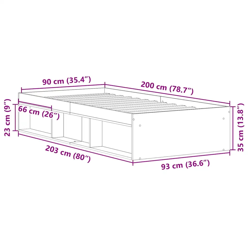 Letto singolo | Letto per adulti | Giroletto Nero 90x200 cm