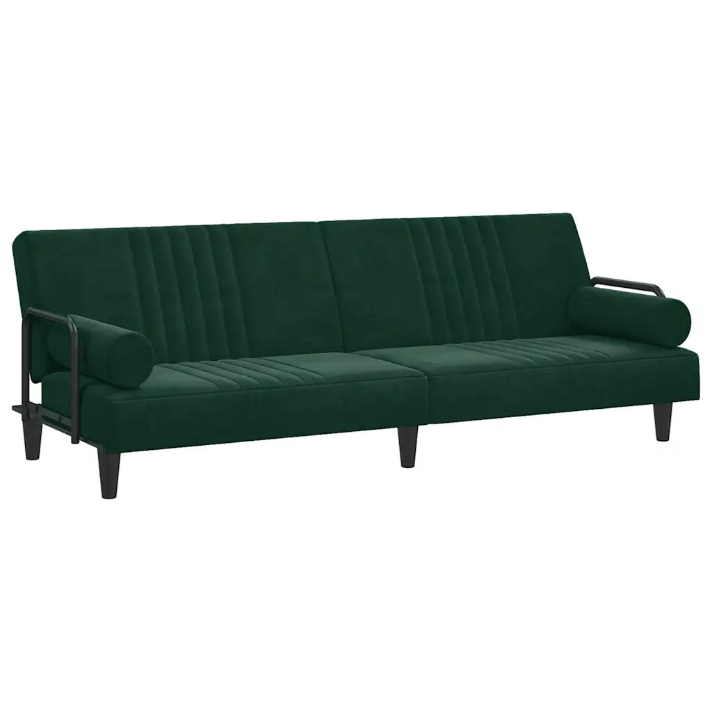 Divano Letto con Braccioli Verde Scuro in Velluto 351896