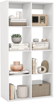 Libreria a 8 Cubi, Scaffale con Sbarra di Protezione Posteriore e Kit Anti-Ribaltamento, Organizer a 4 Livelli Autonomo con Ripiani per Soggiorno, Camera da Letto, Studio, 69,5 x 33 x 137 cm