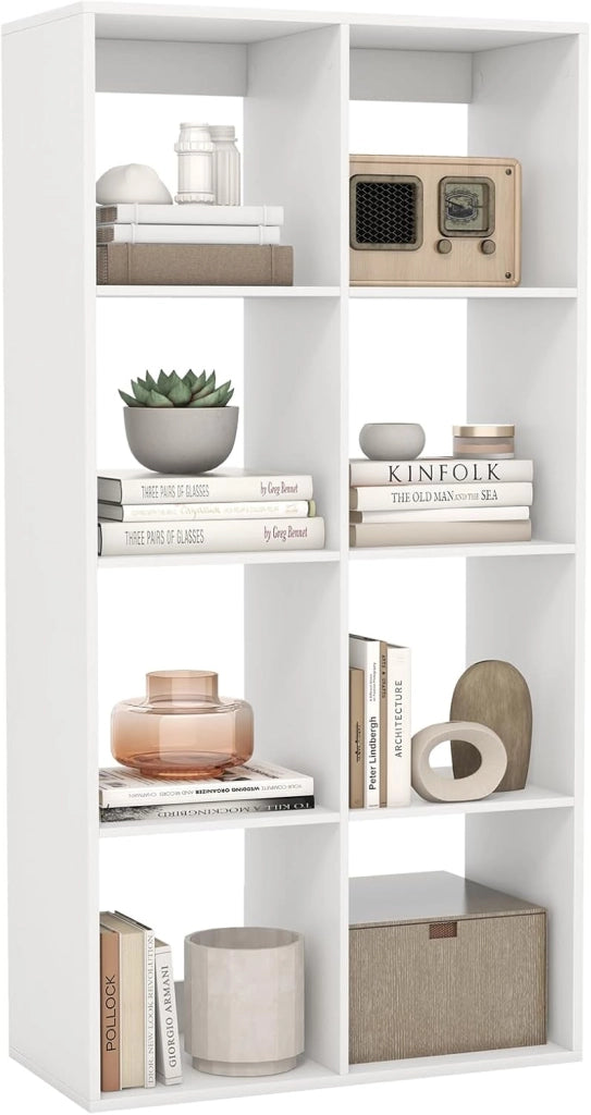 Libreria a 8 Cubi, Scaffale con Sbarra di Protezione Posteriore e Kit Anti-Ribaltamento, Organizer a 4 Livelli Autonomo con Ripiani per Soggiorno, Camera da Letto, Studio, 69,5 x 33 x 137 cm