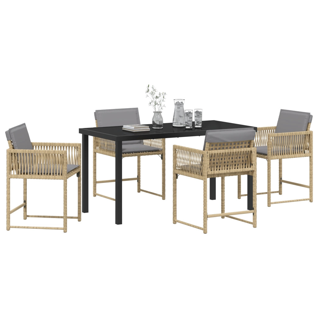 Set da Pranzo da Giardino 5 Pezzi con Cuscini Beige Rattan Sintetico