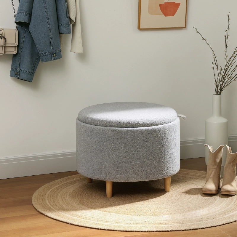 Pouf contenitore imbottito in poliestere grigio, coperchio ribaltabile, 56 x 56 x 42 cm