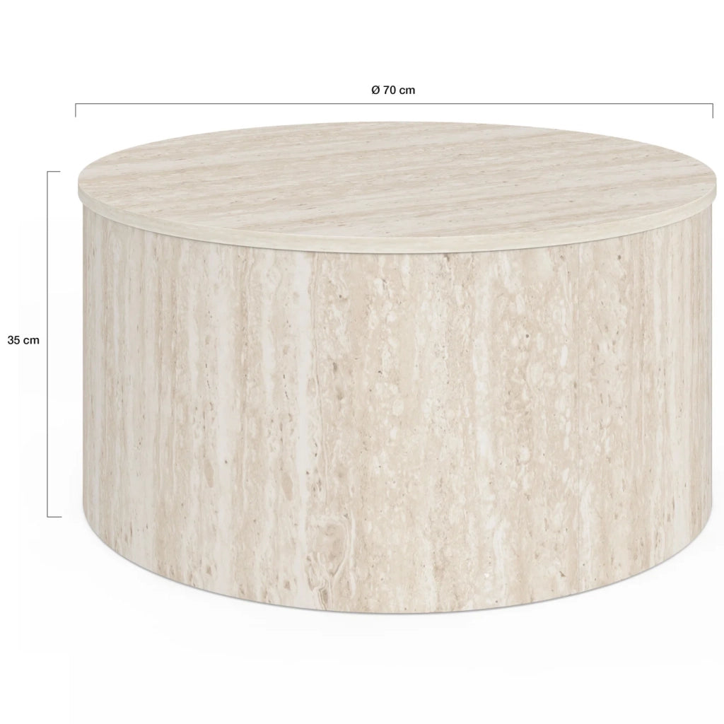IDMarket - NOVA Tavolino rotondo da 70 cm in legno effetto travertino