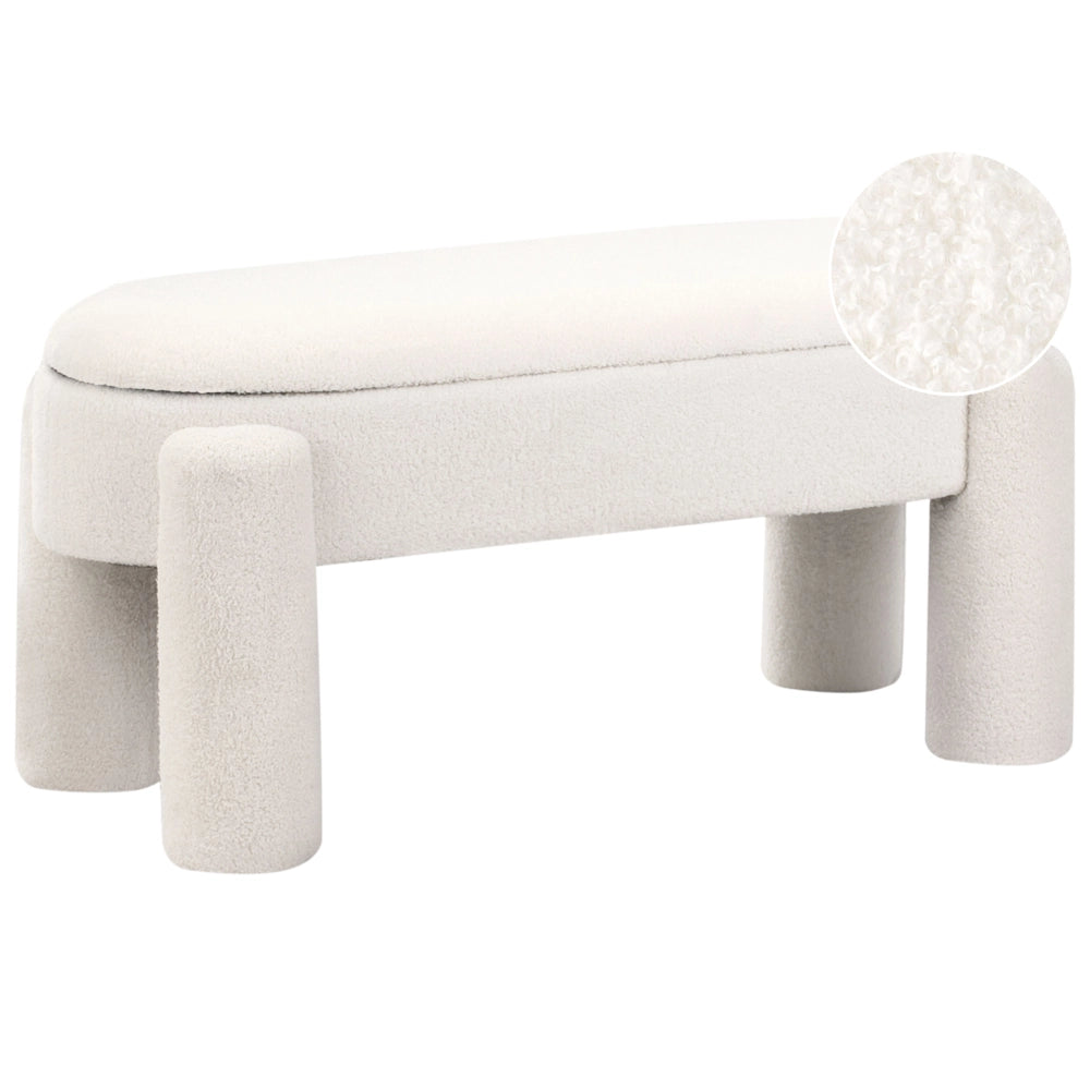 Panca da letto imbottita moderna con contenitore in tessuto bouclé bianco sporco mobili da soggiorno a tinta unita