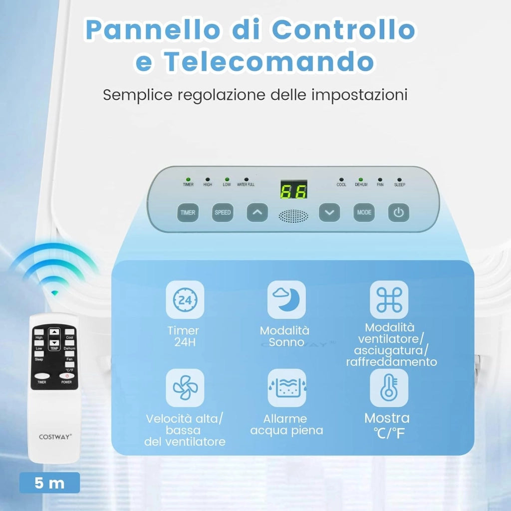 Condizionatore Portatile, 9000 BTU/2,5kW, 4 in 1 Con Raffreddamento, Ventola, Deumidificazione e Modalità Notturna, 24H Timer, Refrigerante R290 (9000BTU|20㎡+)