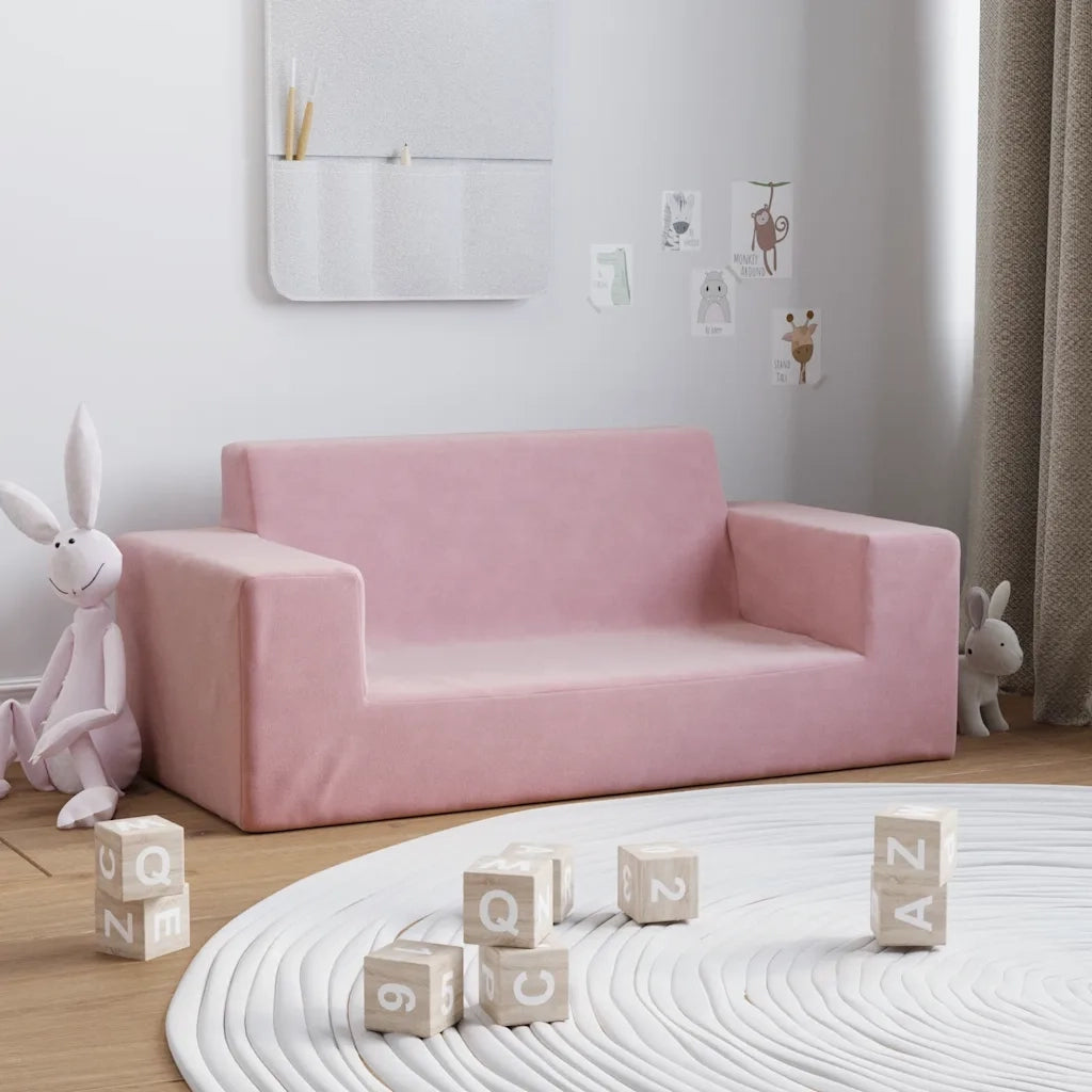 Divano per Bambini 2 Posti-Sofa-Divanetto Rosa in Morbido Peluche 916224