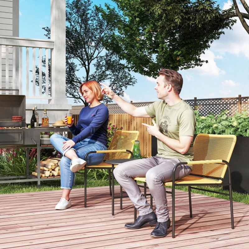 OKWISH Set da Giardino 3 Pezzi, 2 Poltrone e 1 Tavolo da Balcone per Terrazza o Veranda, Acciaio Giallo