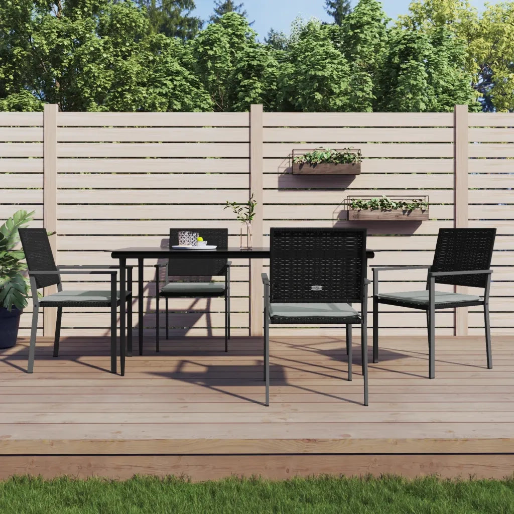 Set Pranzo da Giardino 5pz con Cuscini in Polyrattan e Acciaiocod mxl 124567