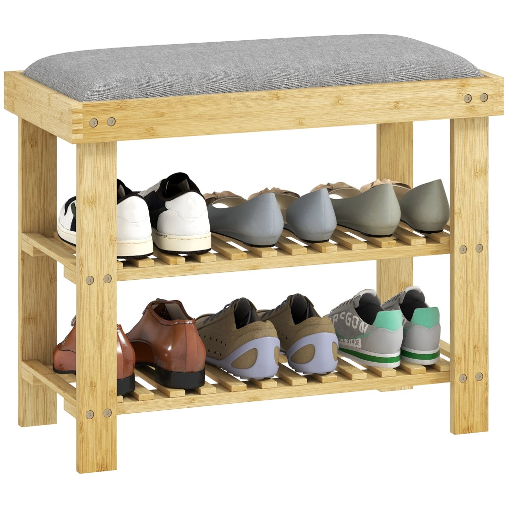 Banco per scarpe in bamb¨´ con cuscino ¨C zephmum ¨C 60x29x49 cm grigio