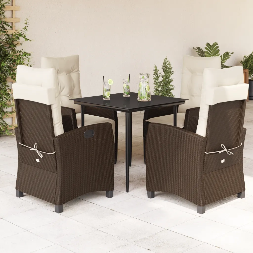 Set da Pranzo da Giardino 5pz con Cuscini in Polyrattan Marronecod mxl 111215