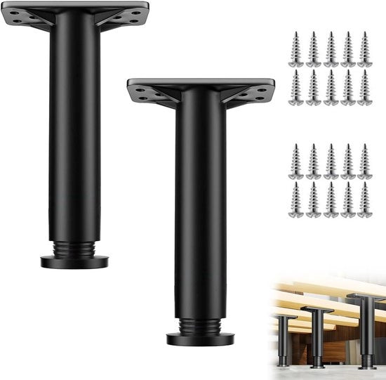 Piedini per mobili - Piedini adattabili - Design unico - Nero - Adatti per armadi cucina - 2 pezzi, 13-22 cm