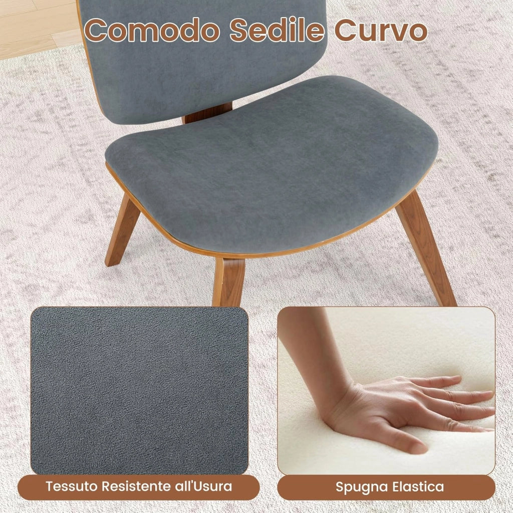 Sedia Relax con Schienale Curvo e Sedile Imbottito, Sedia Laterale con Struttura in Legno, senza Braccioli, per Sala da Pranzo, Soggiorno, Ufficio, Portata 136 kg (Marrone+Grigio Scuro)