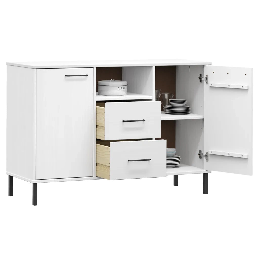 Credenza | Madia | Buffet da pranzo | Armadio da pranzo Gambe Metallo Bianco 113x40x77 cm Legno Massello OSLO