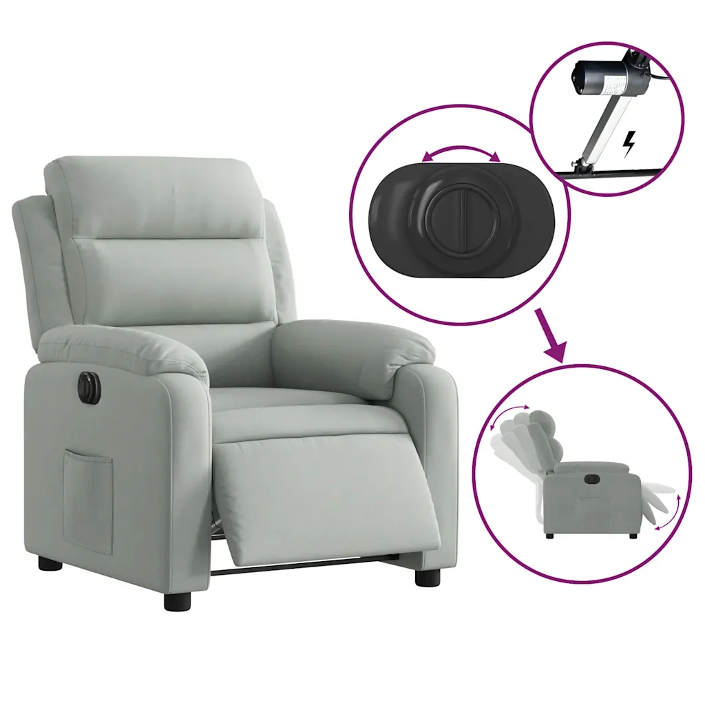Poltrona | Sedia Relax Elettrica Reclinabile Grigio Chiaro in Vera Pelle