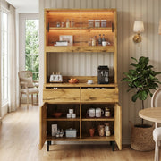 Credenza alta con LED e prese con 1 USB-A e 1 USB-C per soggiorno e sala da pranzo, 100 × 40 × 185 cm