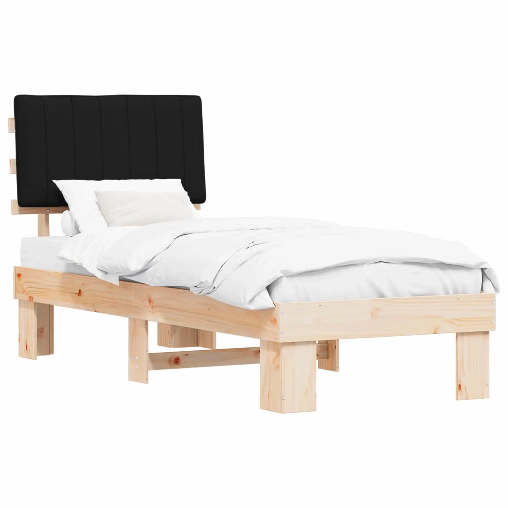 Letto con Testiera Rivestita Nero 75 x 190 cm Pino massello 877531