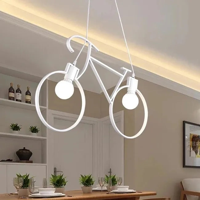 Lampadario Led Moderno a sospensione da soffitto forma di bicicletta NERA BIANCA