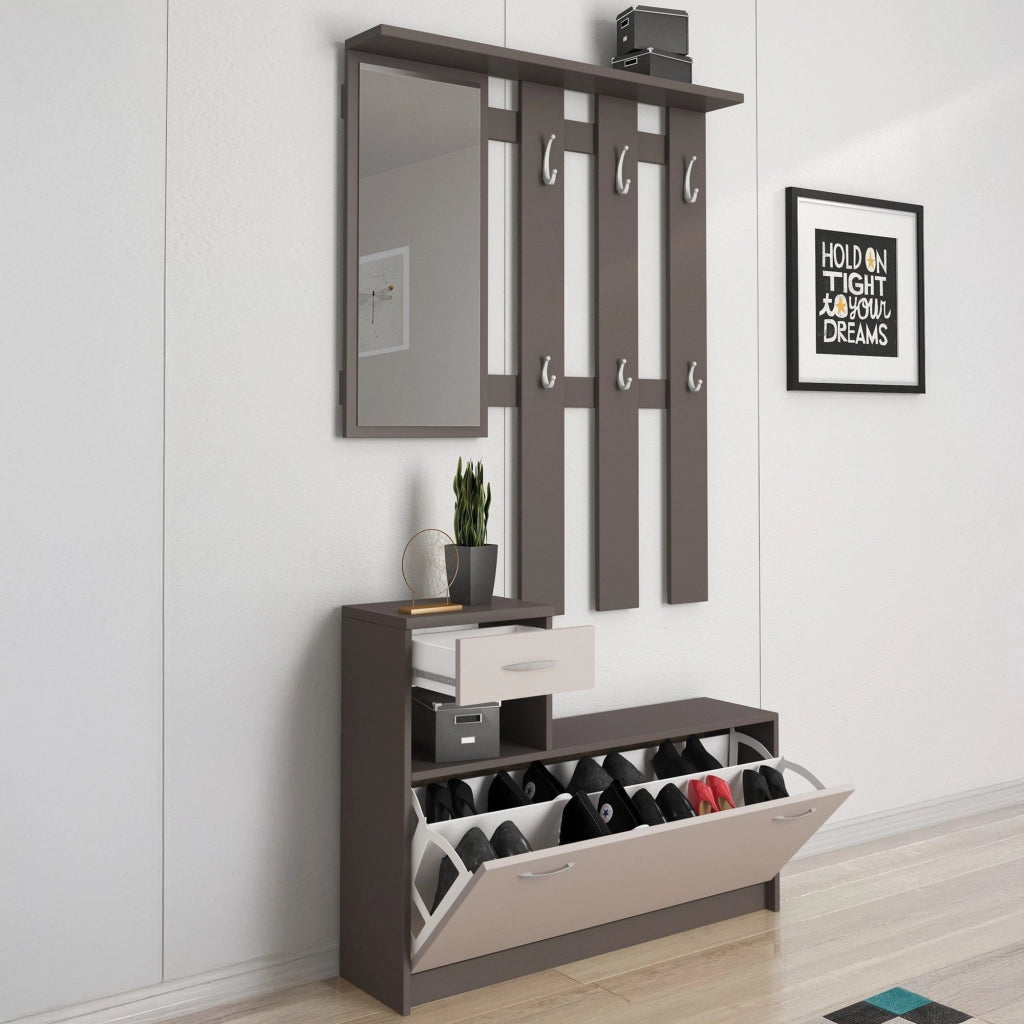 Mobile da ingresso Dazio, Entratina moderna con specchio, Mobile con scarpiera, Armadietto multifunzione, 100x25h180 cm, Bianco e Antracite