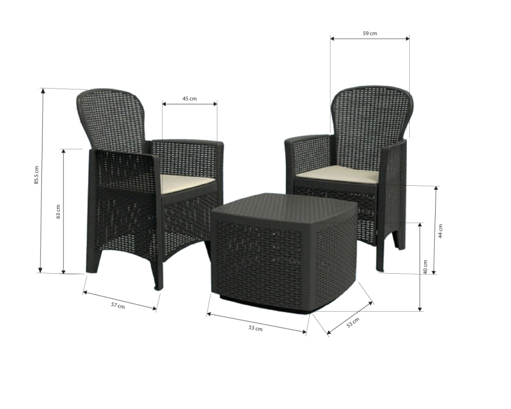 MAURY'S SALOTTINO ALESSIA DA GIARDINO CON CUSCINI 3 PZ ANTRACITE