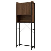 kleankin Scaffale Sopra il WC, Mobiletto per Bagno con 2 Ante e Vano, 68 x 25,5 x 172,5 cm, Marrone e Nero