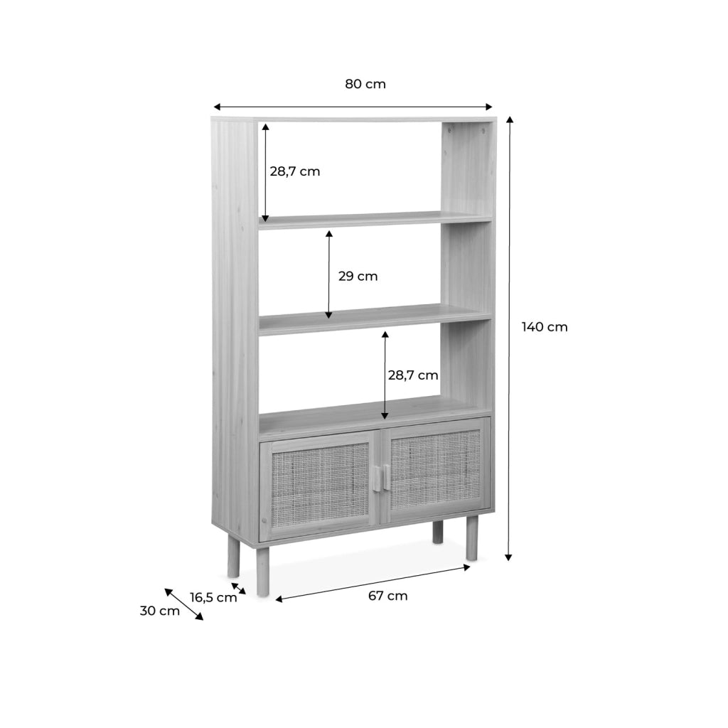 Libreria con canna ed effetto legno, 3 livelli, 2 ante, marrone