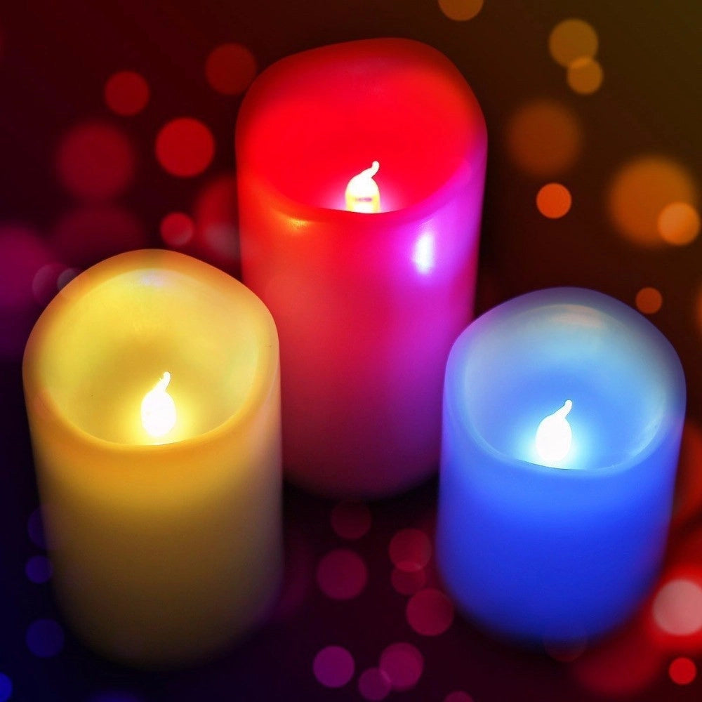 Trade Shop - Set 3 Candele Led Luce Rgb Candela Telecomando Fuoco Finto Cromoterapia Massaggi -