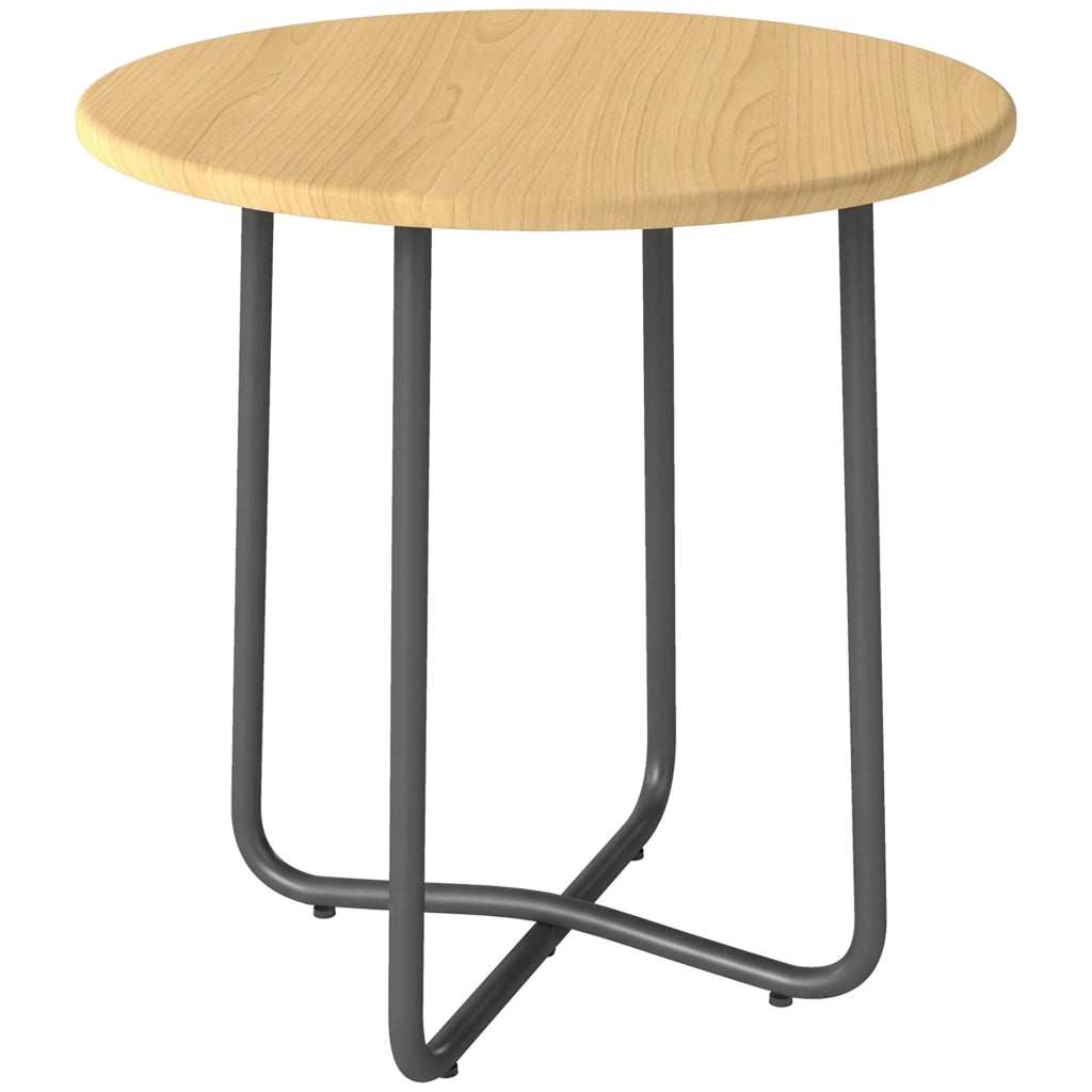 Tavolino da Giardino Rotondo Ø48x51 cm in Metallo Effetto Legno Naturale